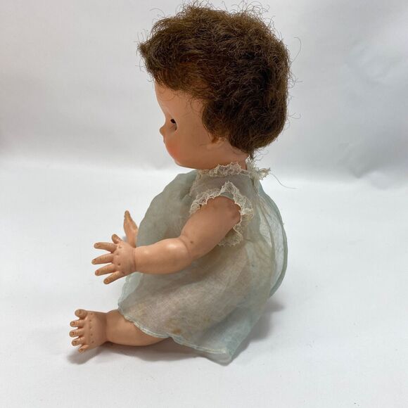 Vintage Creepy Scary Baby Doll Fuzzy Hair Open Close Eyes Rubber Body Move Limbs - Picture 6 of 16